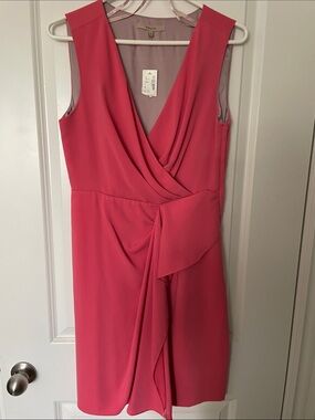 RW&CO. Coral-Pink Sleeveless Draped V-Neck Midi Dress